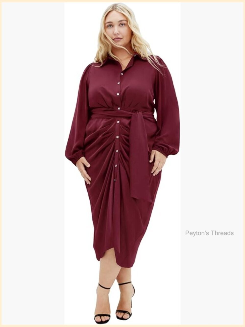 Plus Size Collared Midi Dress with Elastic Cuffs